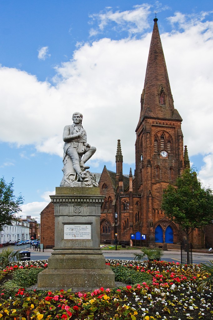 Robert Burns Statue outside Greyfriars Church near Dumfries Town Centre in Dumfries and Galloway on the Scottish Borders.