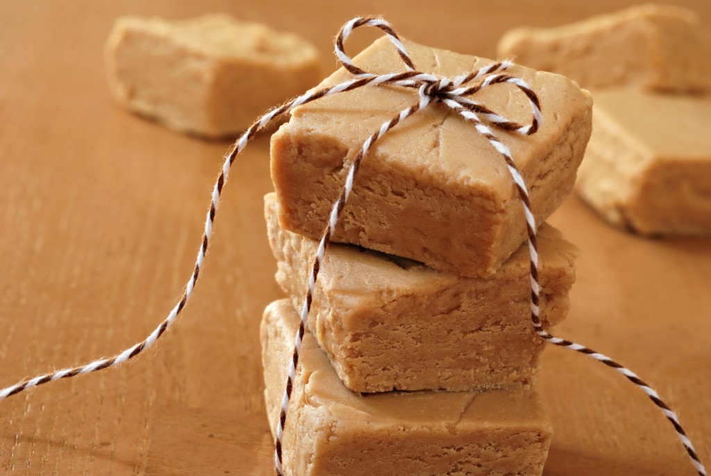 Squares of creamy peanut butter fudge